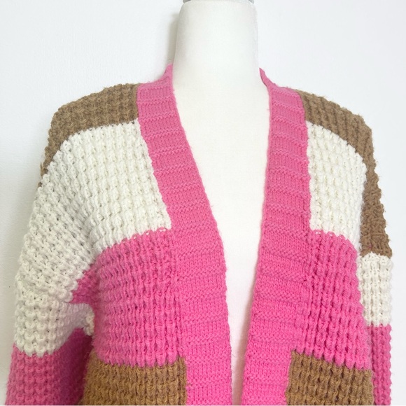 Uncharted Threads Open Front Striped Cropped Cardigan Chunky Knit Sweater Size M - Picture 5 of 10